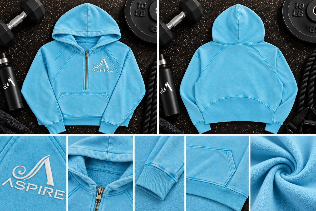 Aspire Blue Hoodie with 1/4 Zip + Embroidered Logo