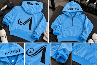 Aspire Blue Hoodie with 1/4 Zip with Back and Hood Detail