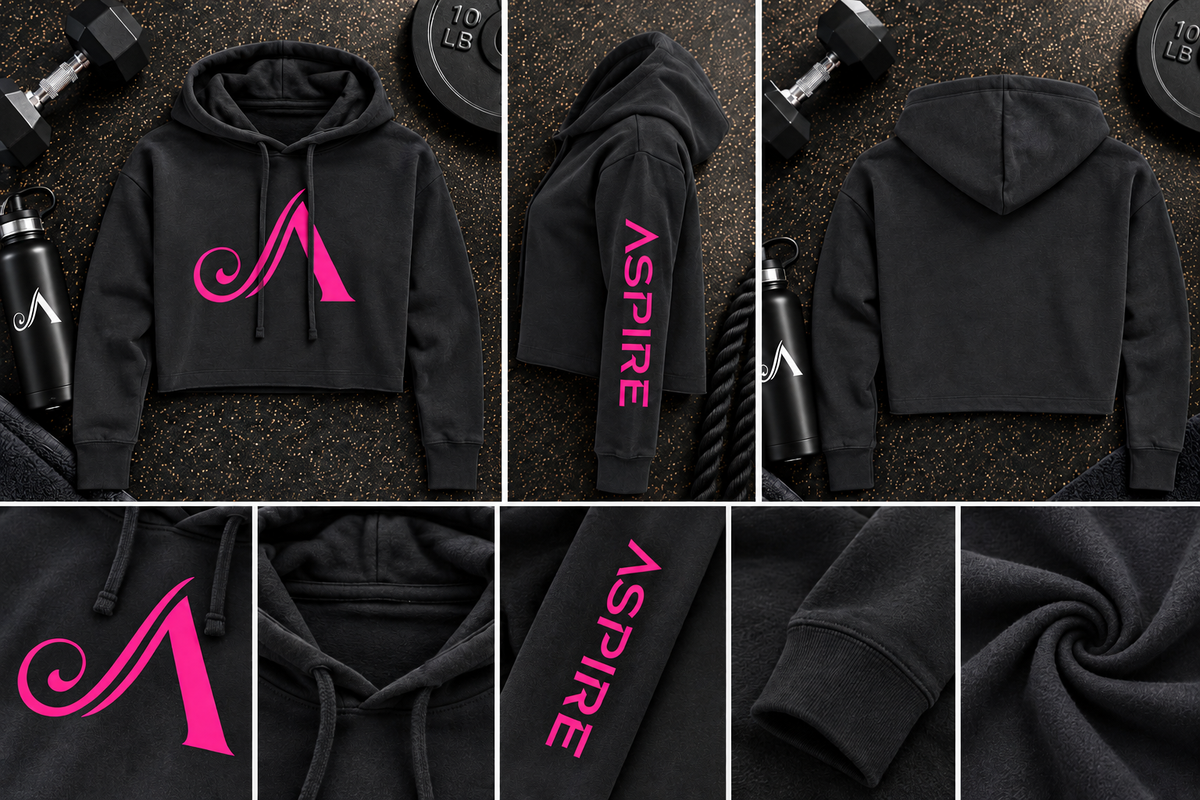Aspire Cropped Hoodie with Front Logo + Sleeve Detail